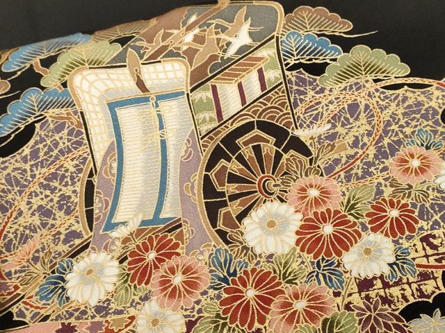 平和屋着物■豪華黒留袖 御所車花文 金彩 正絹 逸品 CABH9113ev