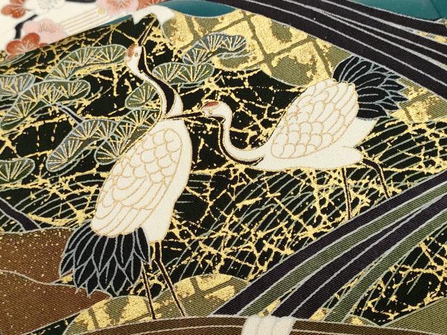 平和屋着物■豪華黒留袖 駒刺繍 群鶴扇面雪輪草花文 金彩 正絹 逸品 CABH9116ev