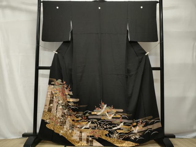 平和屋着物■豪華黒留袖 駒刺繍 花車飛鶴梅松文 金彩 正絹 逸品 CABH9124ev