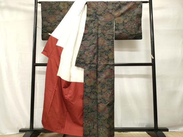 平和屋着物■上質な紬 源氏車草花文 正絹 逸品 CABH9140ev