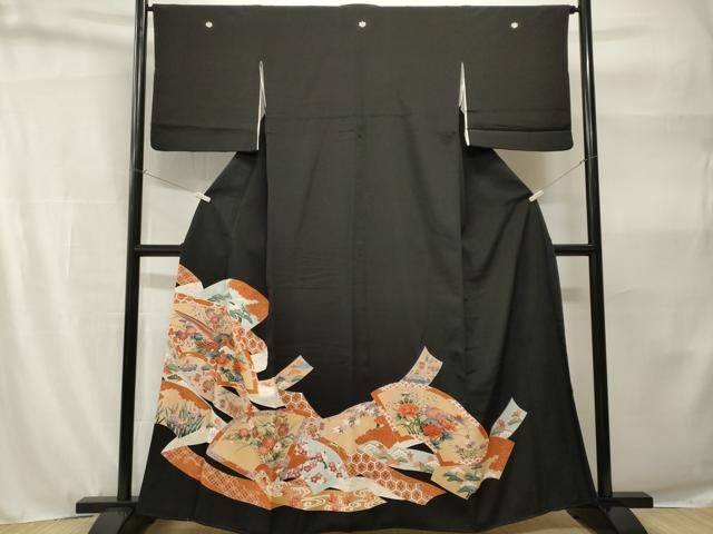 平和屋着物■豪華黒留袖 尾長鳥地紙宝尽し花文 金彩 正絹 逸品 CABH9142ev