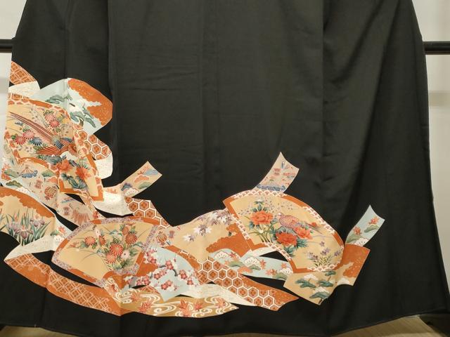 平和屋着物■豪華黒留袖 尾長鳥地紙宝尽し花文 金彩 正絹 逸品 CABH9142ev
