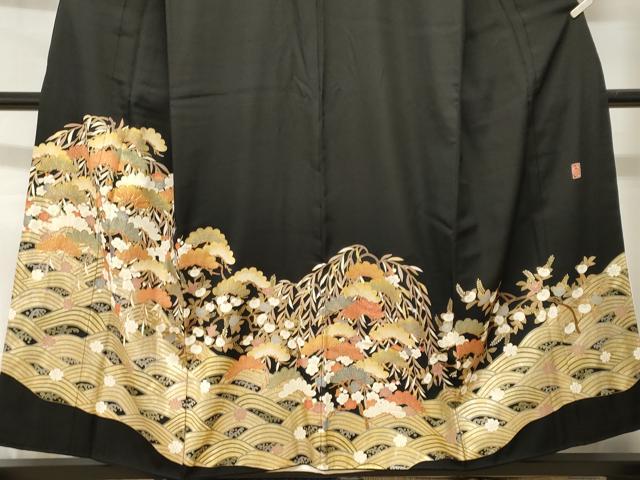平和屋着物■豪華黒留袖 作家物 駒刺繍 浜松花文 金彩 正絹 逸品 CABH9143ev