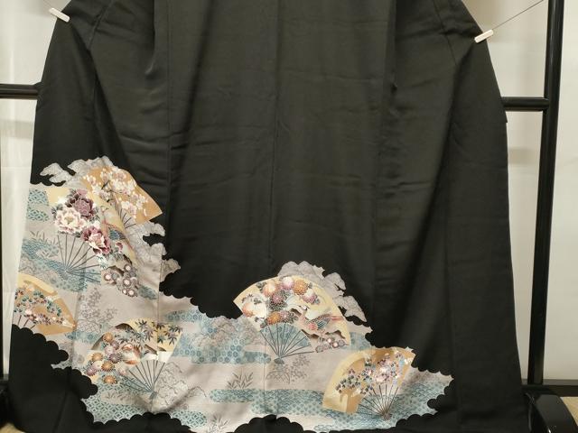 平和屋着物■豪華黒留袖 扇面尾長鳥花文 銀彩 正絹 逸品 CABH9150ev