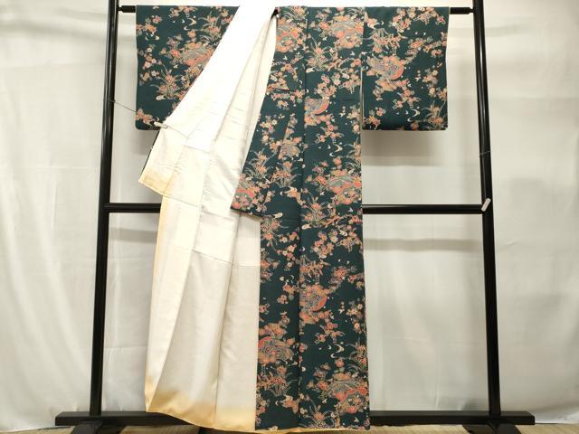 平和屋着物■上質な小紋 型染め 地紙草花文 銀彩 正絹 逸品 CABH9151ev