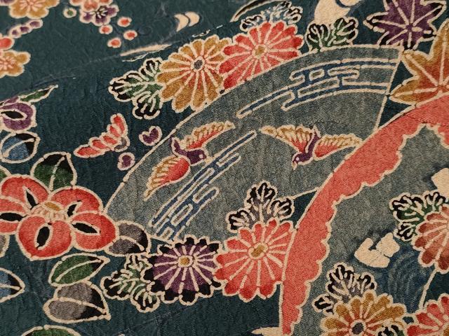 平和屋着物■上質な小紋 型染め 地紙草花文 銀彩 正絹 逸品 CABH9151ev