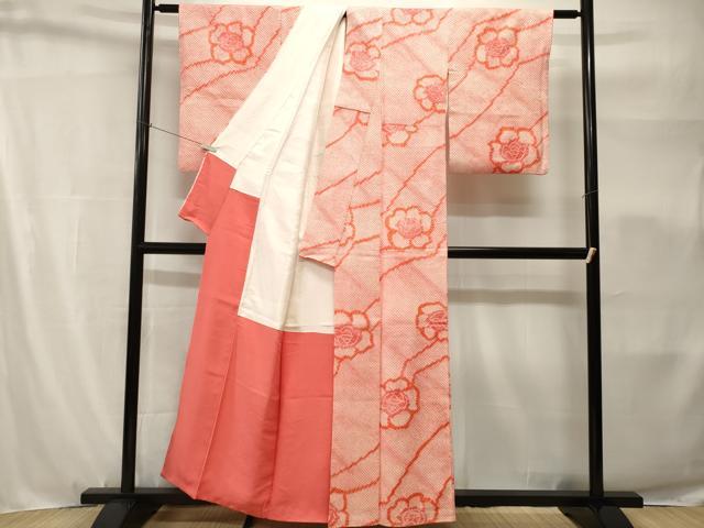 平和屋着物■上質な小紋 総絞り 斜線花文 正絹 逸品 CABH9153ev