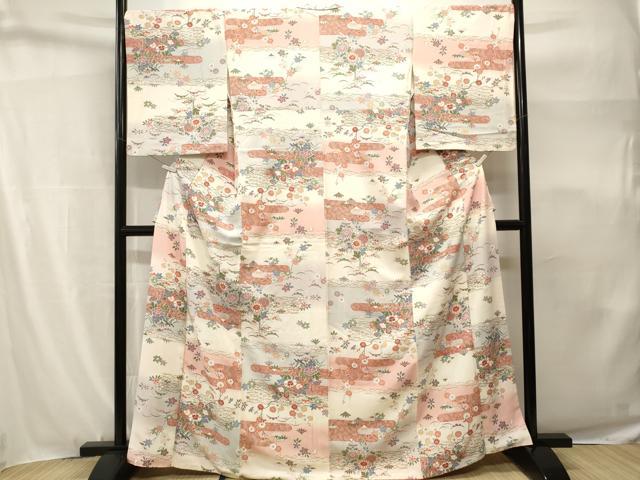 平和屋着物■上質な小紋 エ霞芝草花文 暈し染め 金彩 正絹 逸品 CABH9173ev