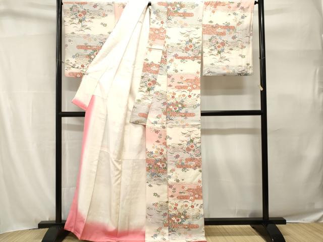 平和屋着物■上質な小紋 エ霞芝草花文 暈し染め 金彩 正絹 逸品 CABH9173ev