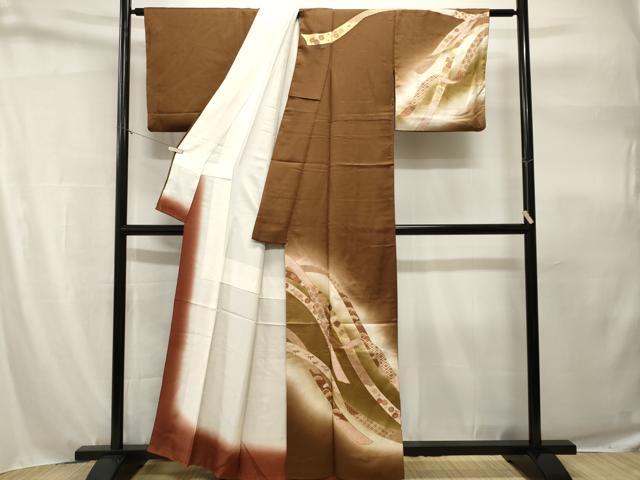 平和屋着物■訪問着 刺繍 鬘帯吉祥花文 暈し染め 金彩 正絹 逸品 CABH9176ev