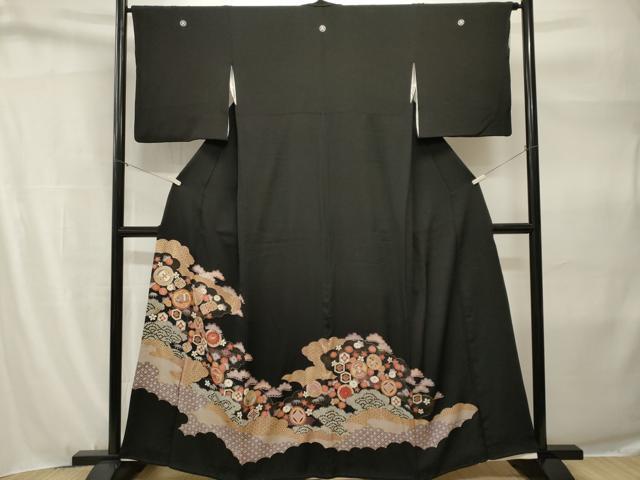 平和屋着物■豪華黒留袖 駒刺繍 雲取り吉祥宝尽し松文 金彩 正絹 逸品 CABH9179ev