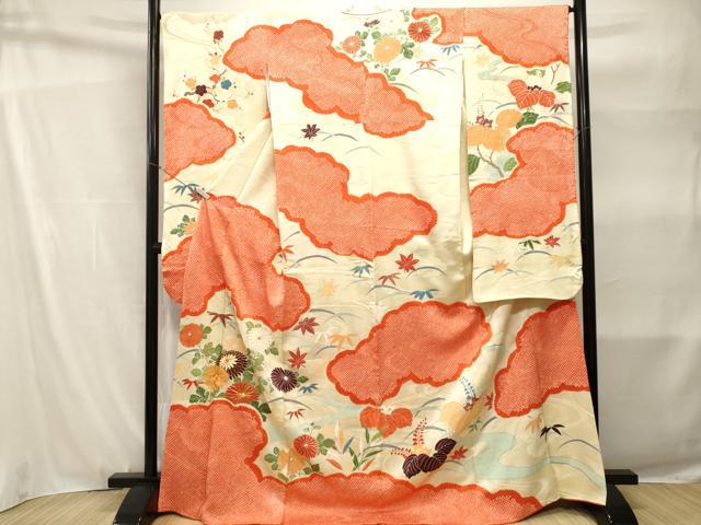 平和屋着物■豪華振袖 駒刺繍 絞り 芝草流水草花文 金彩 正絹 逸品 CABH9183ev