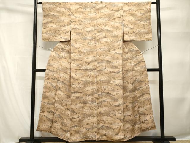平和屋着物■上質な小紋 人物風景文 暈し染め 正絹 逸品 CABH9198ev