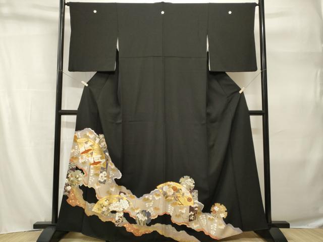 平和屋着物■豪華黒留袖 駒刺繍 道長地紙飛鶴花文 雪輪花文 暈し染め 金彩 正絹 逸品 CABH9203ev