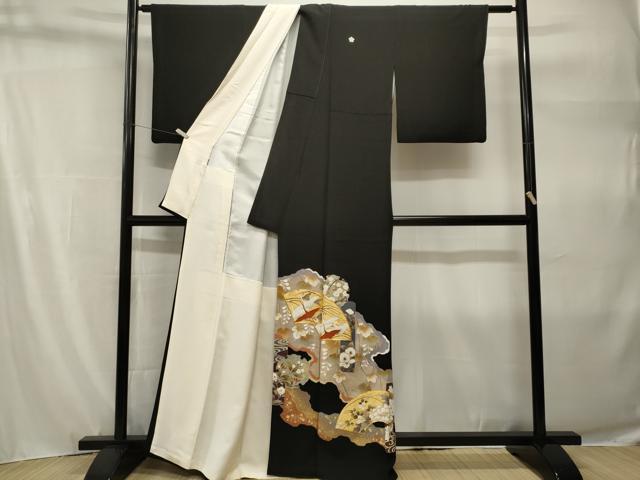 平和屋着物■豪華黒留袖 駒刺繍 道長地紙飛鶴花文 雪輪花文 暈し染め 金彩 正絹 逸品 CABH9203ev