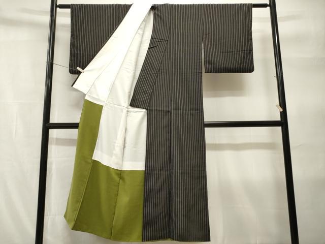 平和屋着物■上質な紬 縞 黒地 正絹 逸品 CABH9205ev