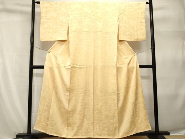 平和屋着物■上質な色無地 流水草花地紋 淡黄色 正絹 逸品 CABH9207ev