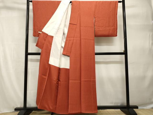 平和屋着物■上質な色無地 霞地紋 朱色 正絹 逸品 CABH9209ev