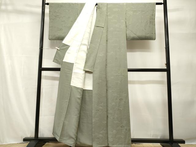 平和屋着物■上質な色無地 流水樹林地紋 柳茶色 正絹 逸品 CABH9210ev