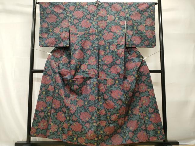 平和屋着物■本場大島紬 更紗花唐草文 正絹 逸品 CABH9212ev