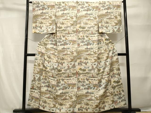 平和屋着物■上質な小紋 人物風景文 暈し染め 正絹 逸品 CABH9213ev