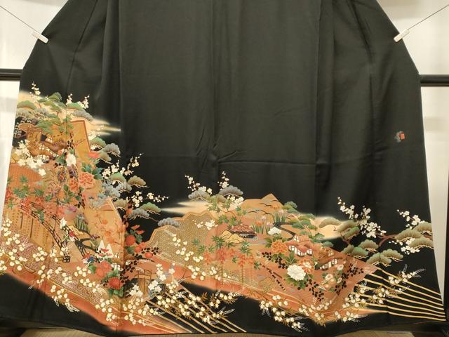 平和屋着物■豪華黒留袖 作家物 駒刺繍 松竹梅御所解文 暈し染め 金彩 正絹 逸品 CABH9217ev