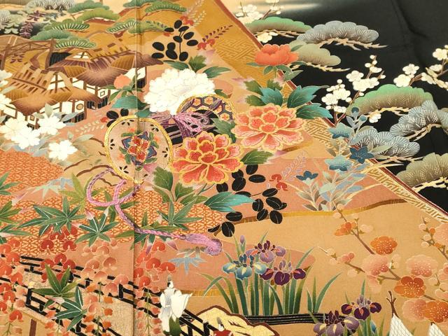 平和屋着物■豪華黒留袖 作家物 駒刺繍 松竹梅御所解文 暈し染め 金彩 正絹 逸品 CABH9217ev