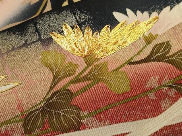 平和屋着物■世界的ファッションデザイナー 山本寛斎 kansaiブランド 黒留袖 駒刺繍 乱菊桜鳳凰図文 暈し染め 金銀彩 正絹 逸品 CABH9225ev