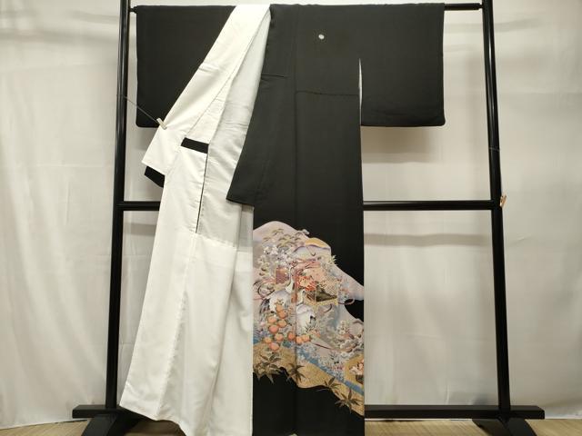 平和屋着物■豪華黒留袖 文箱草花文 群鶴 暈し染め 金彩 正絹 逸品 CABH9227ev
