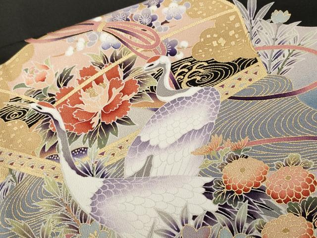 平和屋着物■豪華黒留袖 文箱草花文 群鶴 暈し染め 金彩 正絹 逸品 CABH9227ev