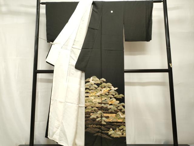 平和屋着物■豪華黒留袖 駒刺繍 浜松飛鶴花文 金彩 正絹 逸品 CABH9228ev
