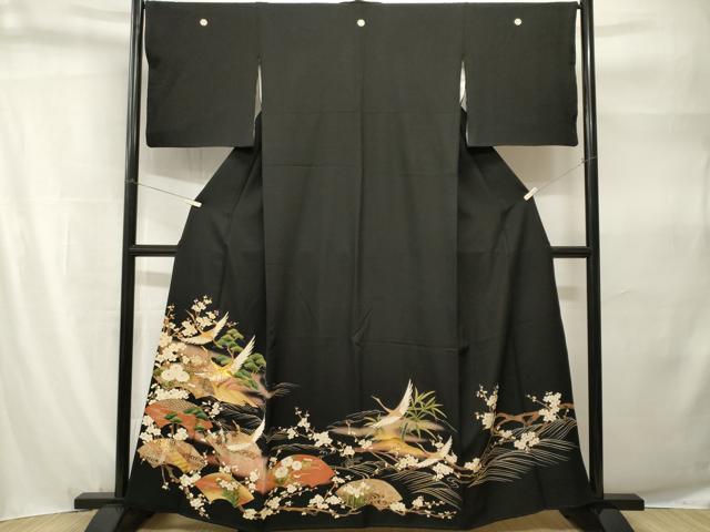 平和屋着物■豪華黒留袖 駒刺繍 松竹梅飛鶴地紙花文 暈し染め 金彩 正絹 逸品 CABH9234ev