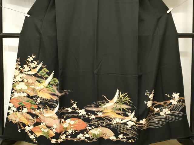平和屋着物■豪華黒留袖 駒刺繍 松竹梅飛鶴地紙花文 暈し染め 金彩 正絹 逸品 CABH9234ev