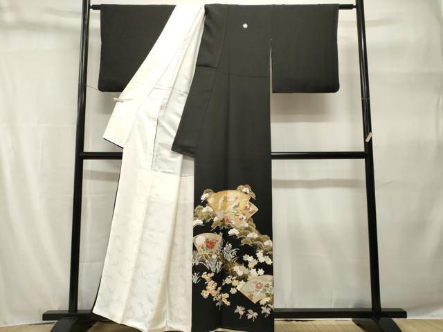 平和屋着物■豪華黒留袖 駒刺繍 地紙飛鶴枝花文 金彩 正絹 逸品 CABH9241ev