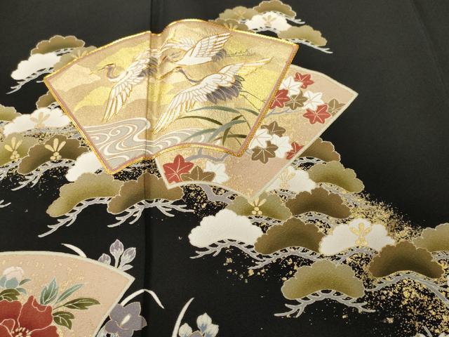 平和屋着物■豪華黒留袖 駒刺繍 地紙飛鶴枝花文 金彩 正絹 逸品 CABH9241ev