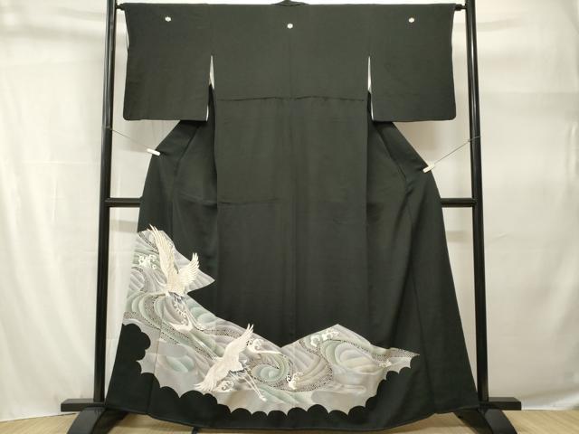平和屋着物■豪華黒留袖 駒刺繍 立波飛鶴文 暈し染め 金彩 正絹 逸品 CABH9245ev