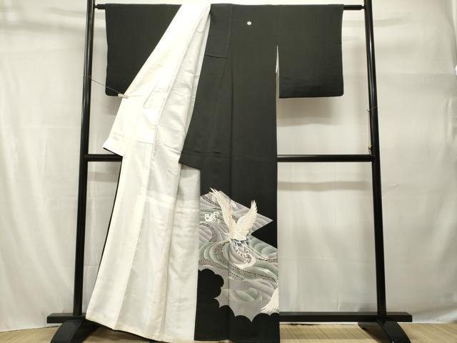 平和屋着物■豪華黒留袖 駒刺繍 立波飛鶴文 暈し染め 金彩 正絹 逸品 CABH9245ev