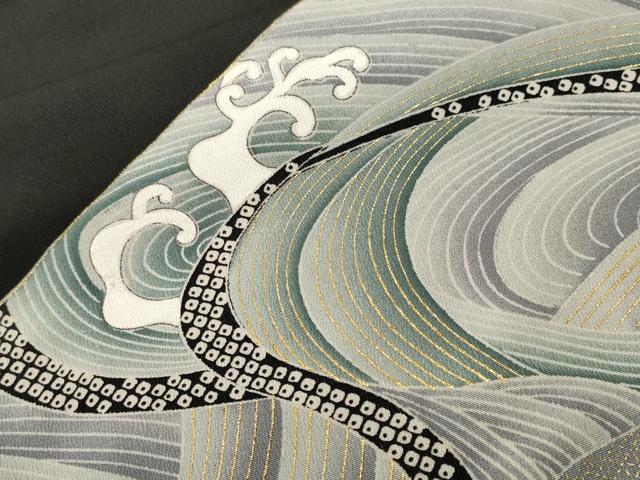 平和屋着物■豪華黒留袖 駒刺繍 立波飛鶴文 暈し染め 金彩 正絹 逸品 CABH9245ev