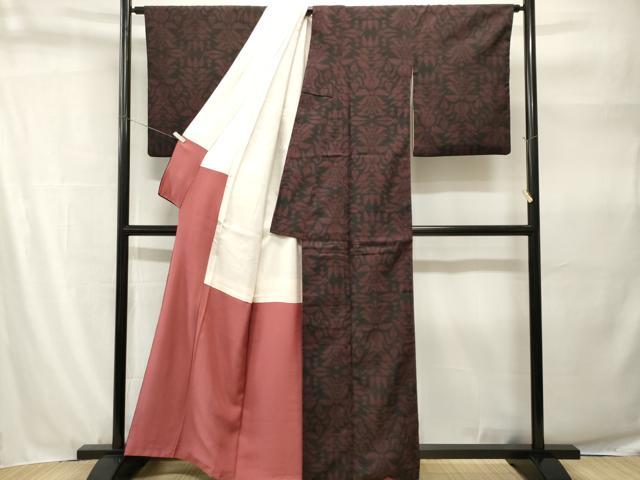 平和屋着物■本塩沢 幾何学花文 正絹 逸品 CABH9251ev