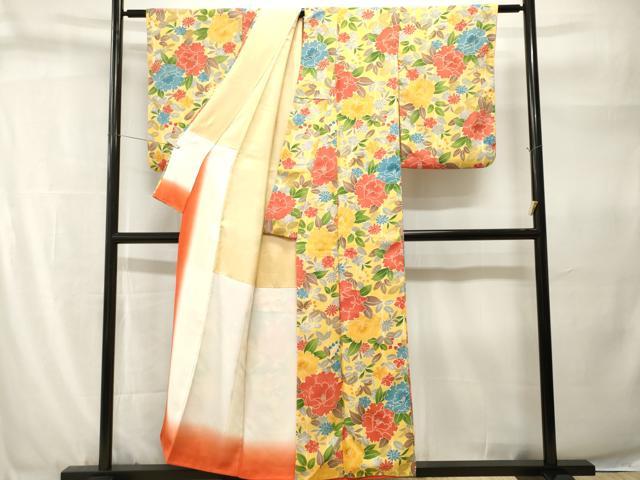 平和屋着物■上質な小紋 枝花文 暈し染め 金彩 正絹 逸品 CABH9254ev