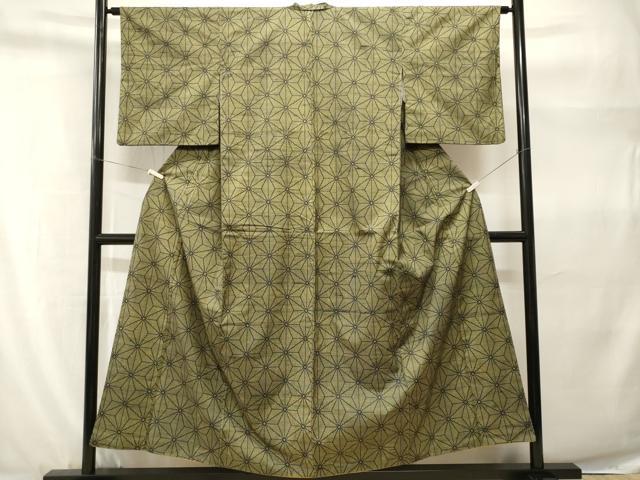 平和屋着物■上質な紬 麻の葉文様 正絹 逸品 CABH9255ev