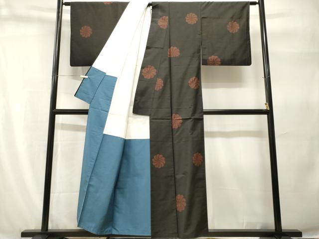 平和屋着物■上質な紬 舞花文 黒地 正絹 逸品 CABH9263ev