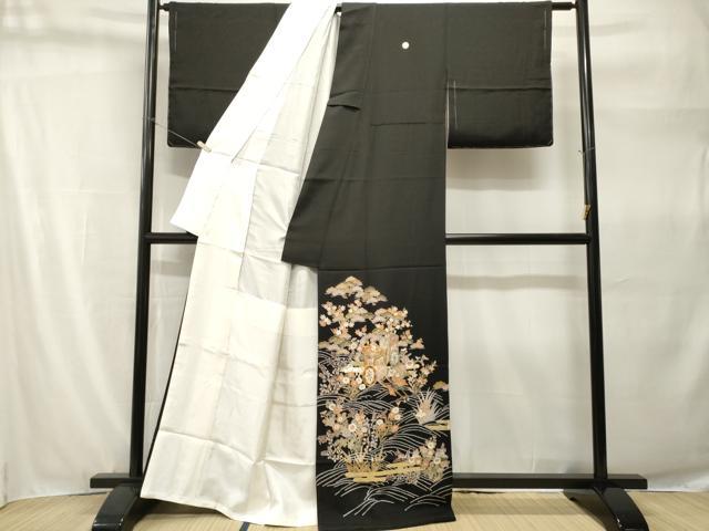 平和屋着物■豪華黒留袖 駒刺繍 御所車流水草花文 金彩 正絹 逸品 CABH9265ev