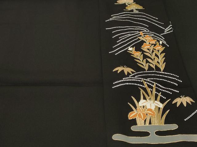 平和屋着物■豪華黒留袖 駒刺繍 御所車流水草花文 金彩 正絹 逸品 CABH9265ev