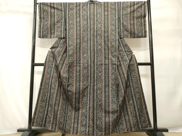 平和屋着物■上質な紬 更紗花間道 背抜き仕立て 正絹 逸品 CABH9267ev