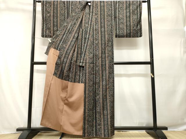 平和屋着物■上質な紬 更紗花間道 背抜き仕立て 正絹 逸品 CABH9267ev