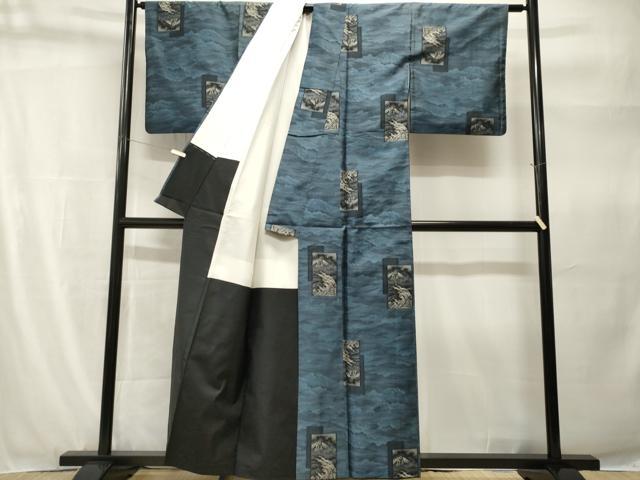 平和屋着物■上質な紬 色紙重ね 富士山 立波文 正絹 逸品 CABH9269ev
