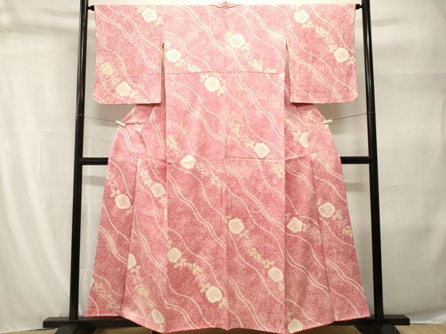 平和屋着物■上質な小紋 絞り 斜線花文 正絹 逸品 CABH9278ev