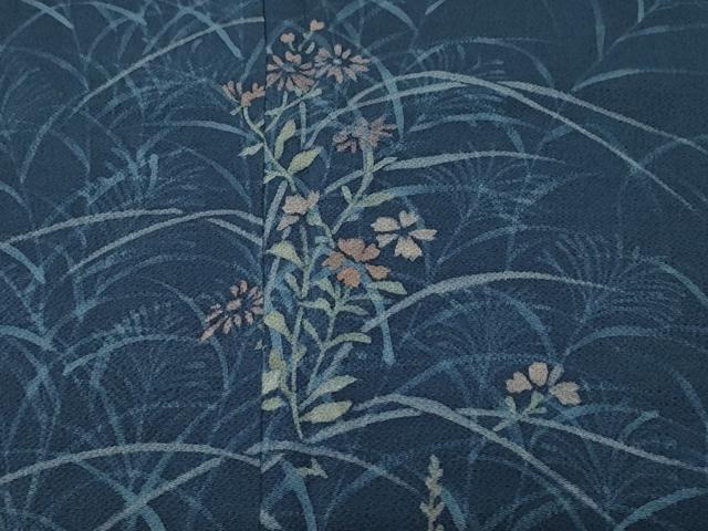 平和屋着物■訪問着 芒 枝花文 鬼しぼ縮緬 正絹 逸品 CABH9282ev