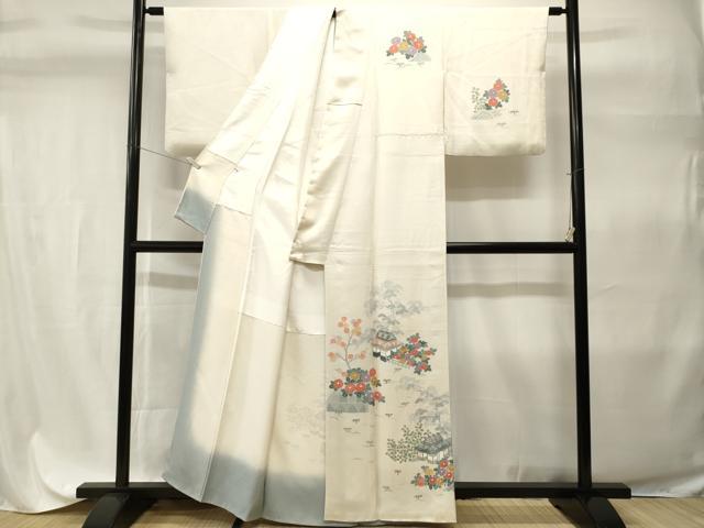 平和屋着物■訪問着 刺繍 松竹梅風景文 正絹 逸品 CABH9297ev